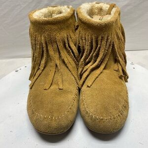 Lucky Brand Women's Ahbey Suede Faux Fur Lined Moccasin Ankle Boots Size 8
